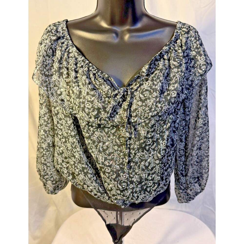 Witchy Floral Boho Romantic Top Bodysuit Abercrombie Fitch Black Women's Medium